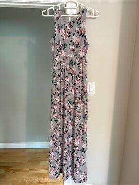 Floral Grey Maxi Skirt - Pink Floral Print (Vanilla Bay)